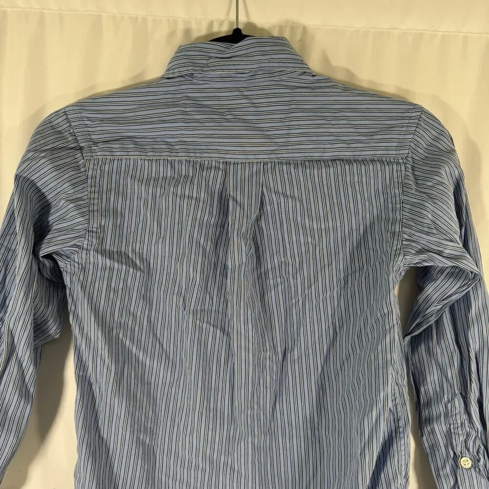 Ralph Lauren Dress Shirt Boy's 8 Blue Striped Button Up Long Sleeve 100% Cotton